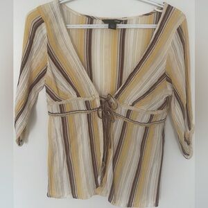 H&M Women's V-Neck Striped Blouse - Yellow and Brown